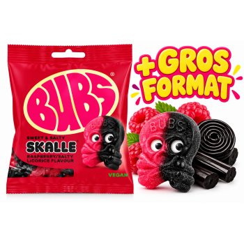 Bubs Raspberry Salty Licorice Skalle 190 Gr